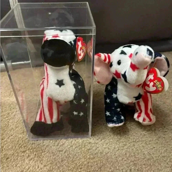 Lot Of 2 Ty Righty 2000 Political Elephant Stars Stripes 6 Beanie Baby MWMT - Picture 1 of 9